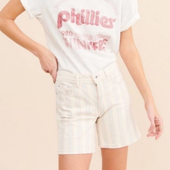 Anthropologie Pilcro slim  boyfriend denim stripe shorts size 25 - Picture 1 of 16